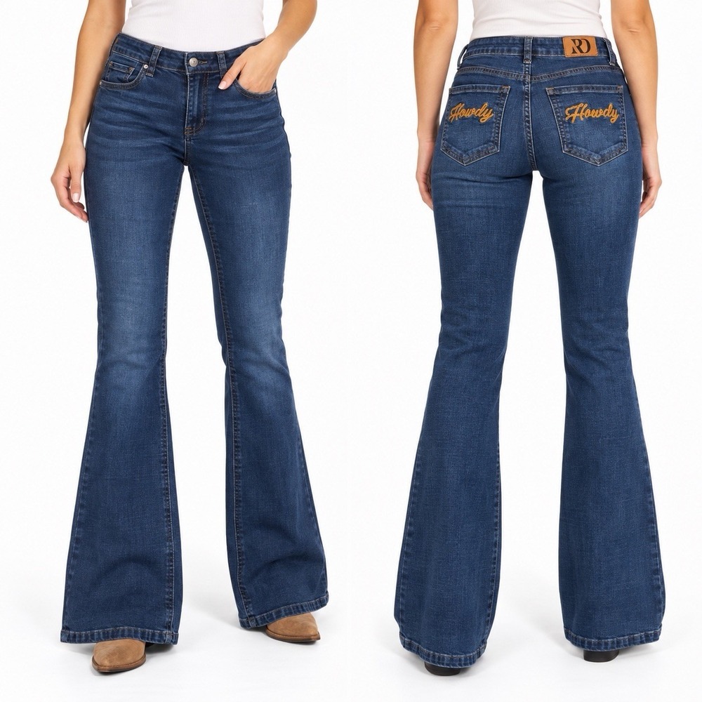 Ranch Dress'n Howdy Bootcut Jeans Womens Embroidered Pocket High Rise Stretch Xs